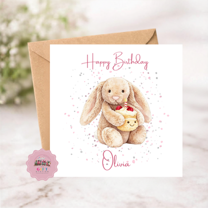 Happy Birthday Card - Bunny and Birthday Cake