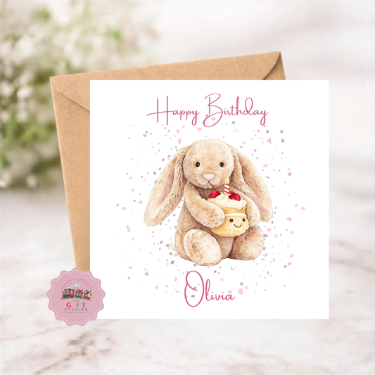 Happy Birthday Card - Bunny and Birthday Cake