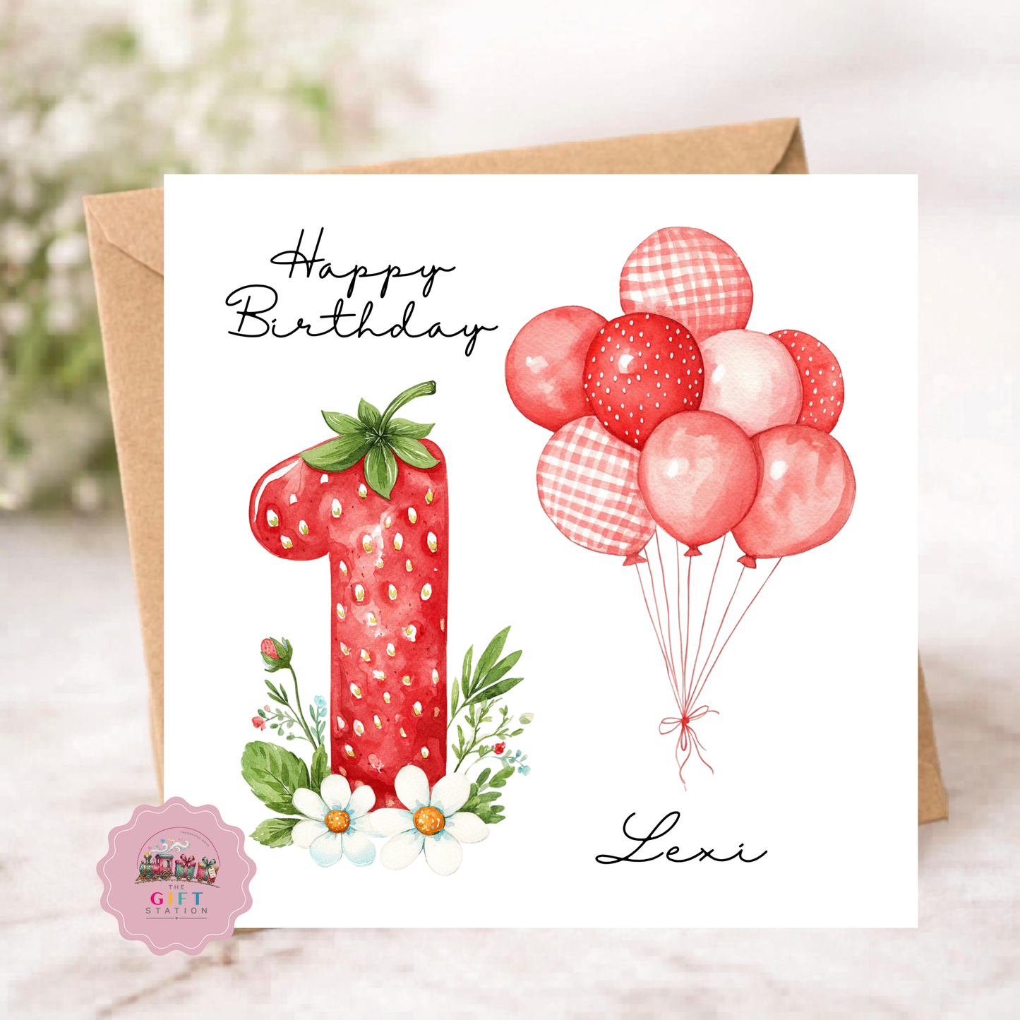 Happy Birthday Card - Age, Strawberry, Balloons