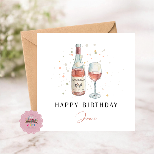 Happy Birthday Card - Chicken Wine, La Vieille Ferme Rose