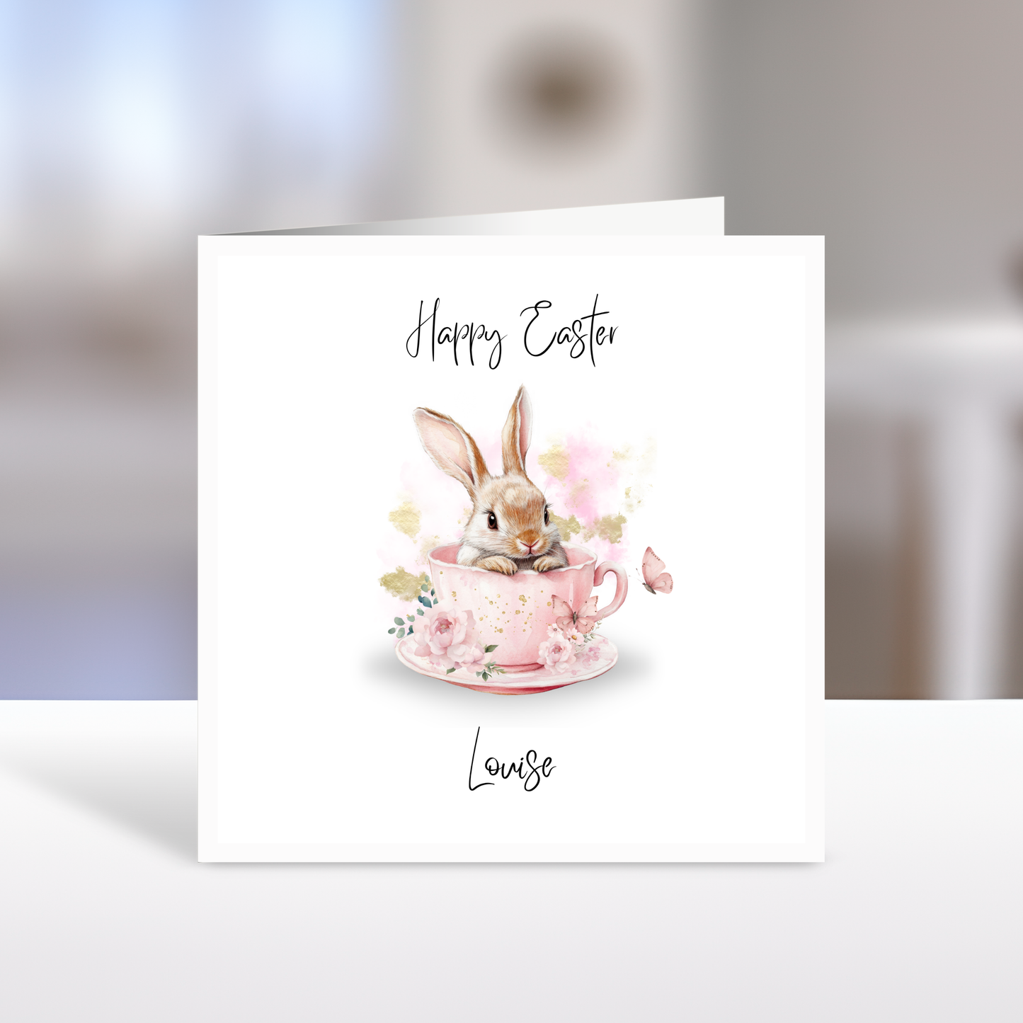 Happy Easter, Bunny in a tea Cup, Personalised