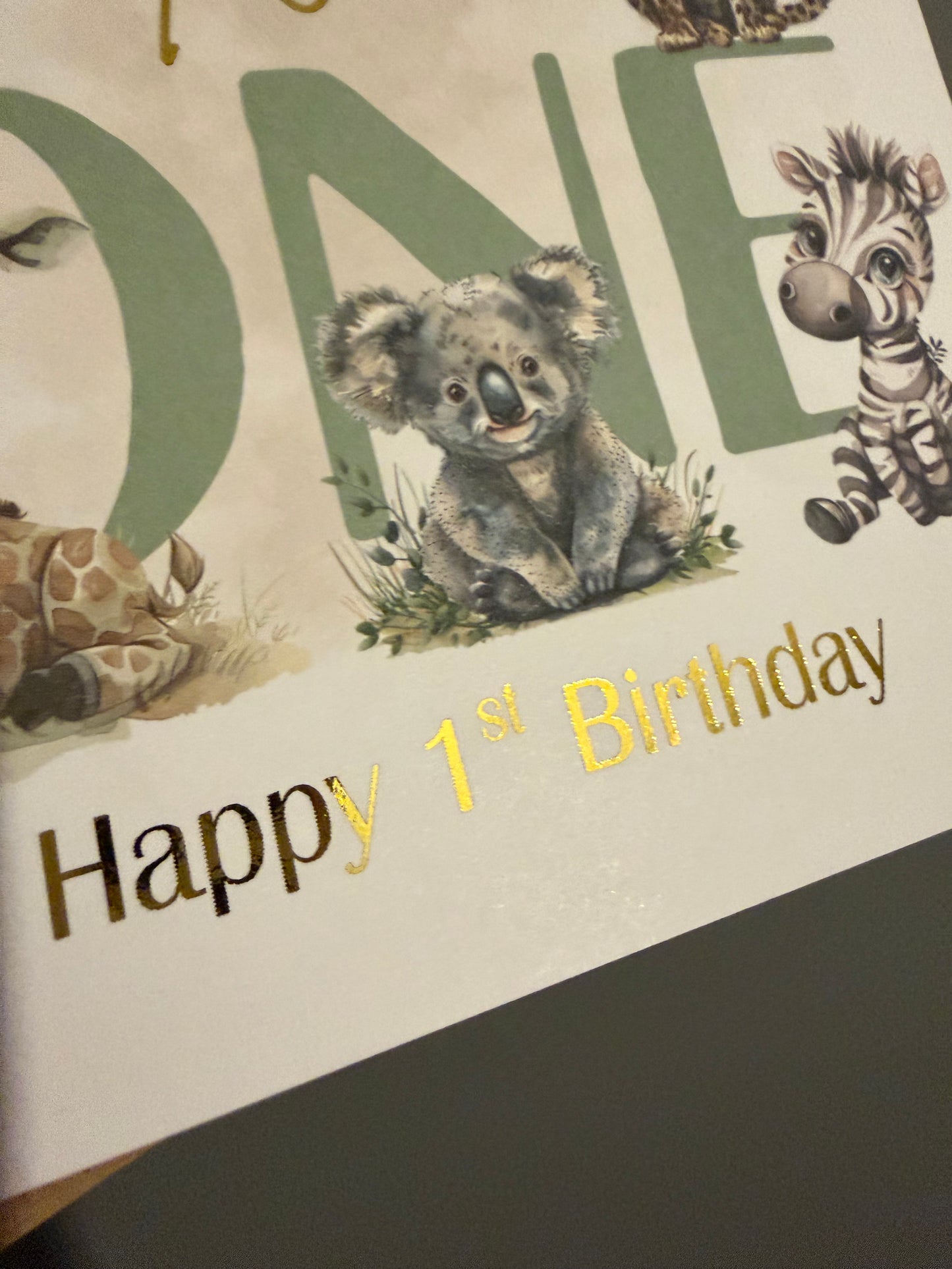 Safari 1st Birthday, Personalised Foiled Card