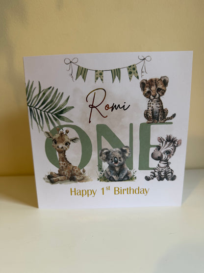 Safari 1st Birthday, Personalised Foiled Card