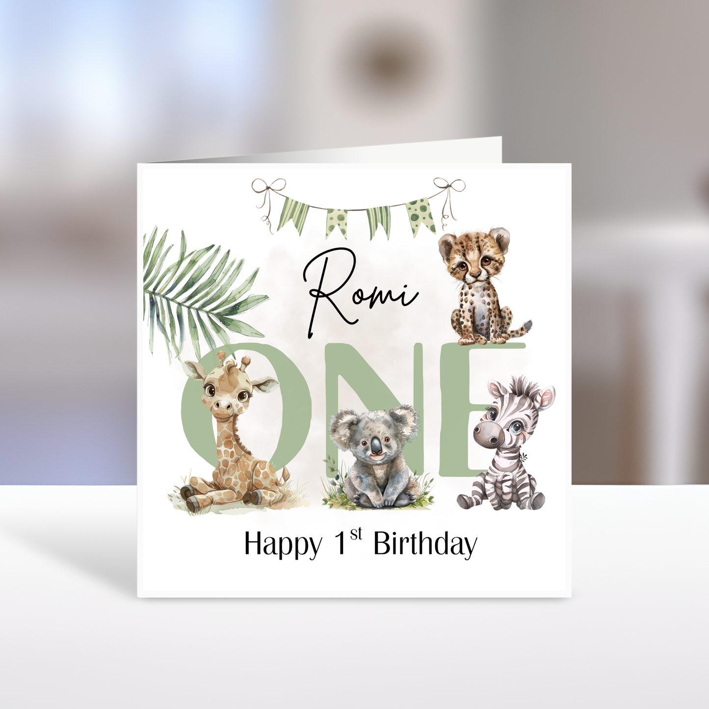 Safari 1st Birthday, Personalised Foiled Card