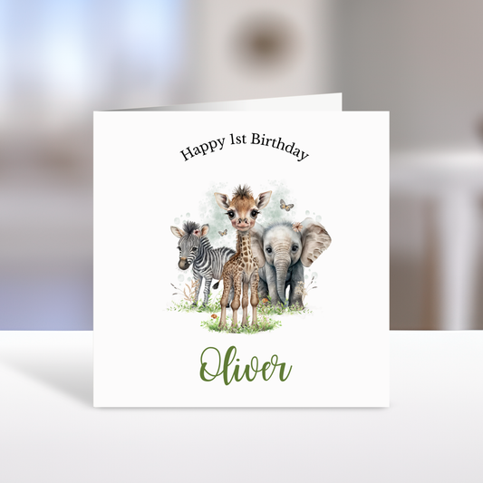 Safari Birthday Card, Personalised, Age 1-10