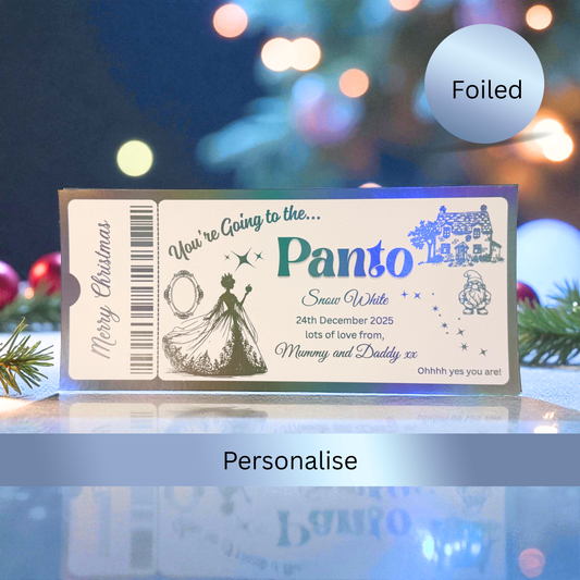 Foiled 'Snow White' Panto Ticket:  Christmas gift, Theatre trip, Foil ticket, Surprise reveal
