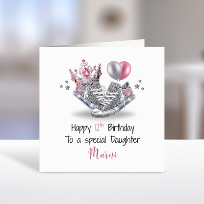 Glitter Trainers Birthday Card, Special Daughter, Age